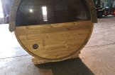 Outdoor Barrel Sauna With Changing Room HELGA 40 (46 mm), 4.0 m, ⌀ 1.97 m, Panoramic Window (Half-height) customer 3