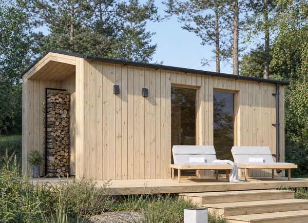 Wooden Sauna SERENE 3 with Changing Room & Porch (Natural Pine) – 5.3×2.5 m (17'×8'), 10.65 m² thumbnail 1