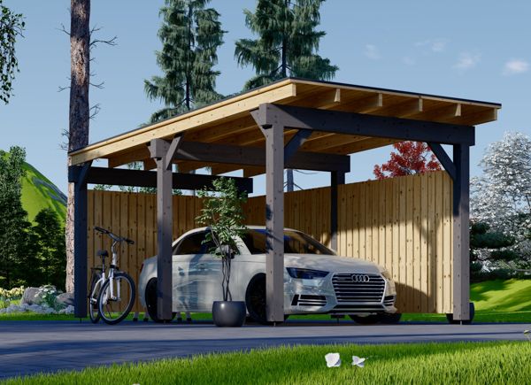 Single Wooden Carport LUNA F With L-shape Wall 3.2x6 m (20'x20') avp.ui.product_images.thumbnail 1