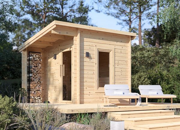 Wooden Sauna VIGOR 1 with Porch (Solid Log) – 3.3×2.5 m (11'×8'), 6.65 m² thumbnail 1