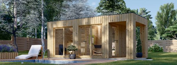Outdoor Sauna With Changing Room DELLA (34 mm + Cladding), 4,6 x 2,6 m, 9,3 m², Terrace 3,6 m²