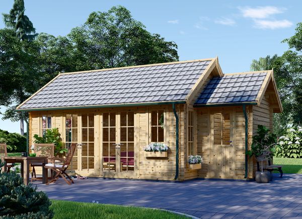 Log Cabin ELLA With Shed Attached (44 mm), 7x4 m (23'x13'), 28 m² avp.ui.product_images.thumbnail 1