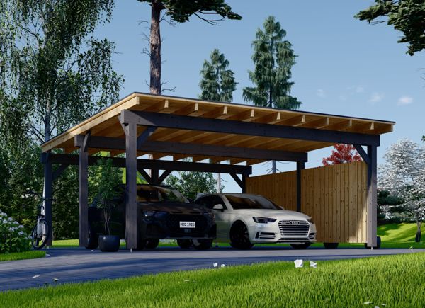 Double Wooden Carport LUNA DUO F With A Side Wall 6x6 m (20'x20') avp.ui.product_images.thumbnail 1