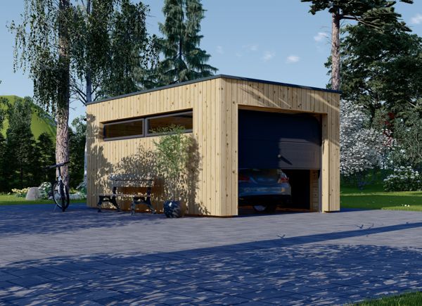 Single Wooden Garage With Flat Roof SILVIA F (34 mm + Cladding), 3.2x5.2 m (11'x17'), 16.6 m² avp.ui.product_images.thumbnail 1