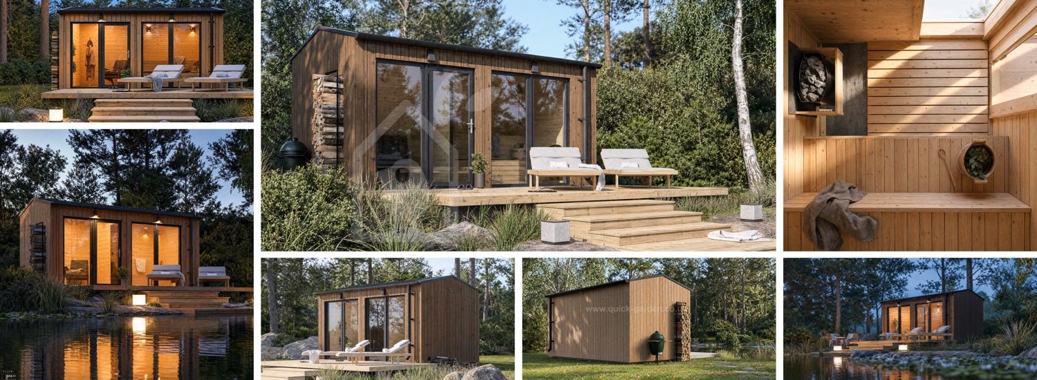 Wooden Sauna SERENE 2 with Changing Room (Thermowood) – 4.5×2.5 m (15'×8'), 9.35 m² visualization 1