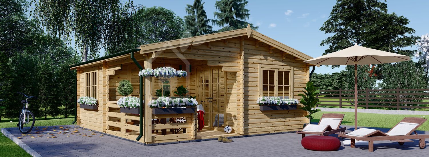 Log Cabin OLIVIA (44 mm), 6x6 m (20'x20'), 27 m² With 8 m² Terrace visualization 1