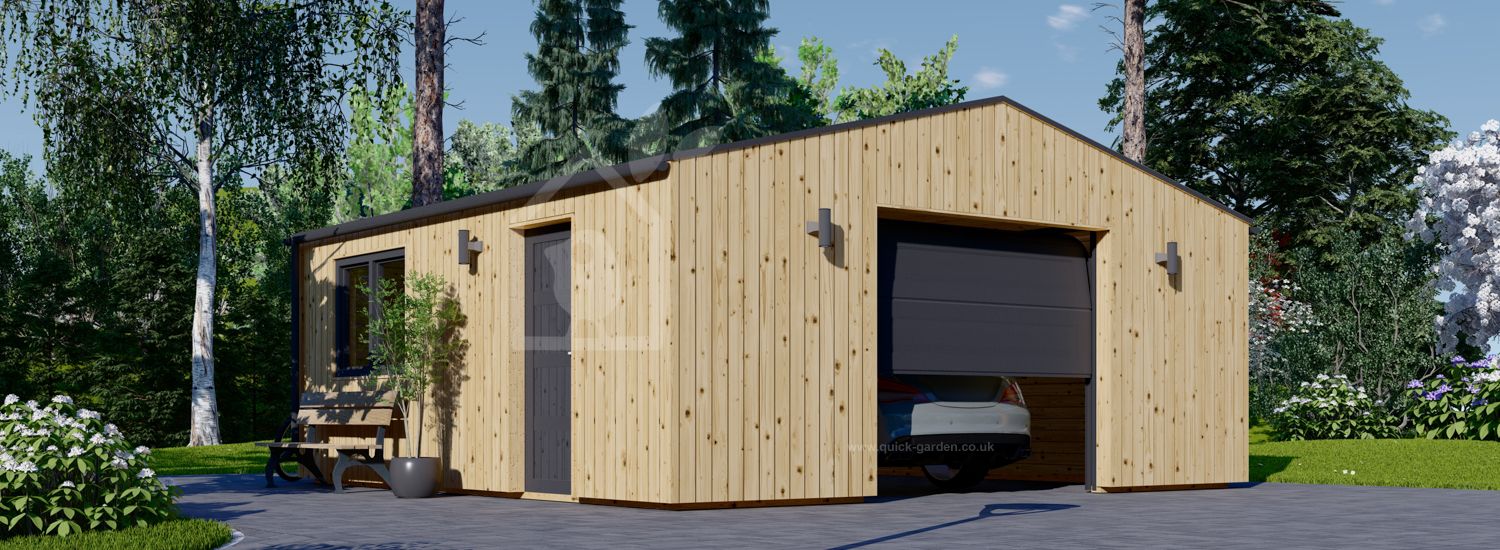 Single Wooden Garage SILVIA (34 mm + Cladding), 6x6 m (20'x20'), 36 m² visualization 1