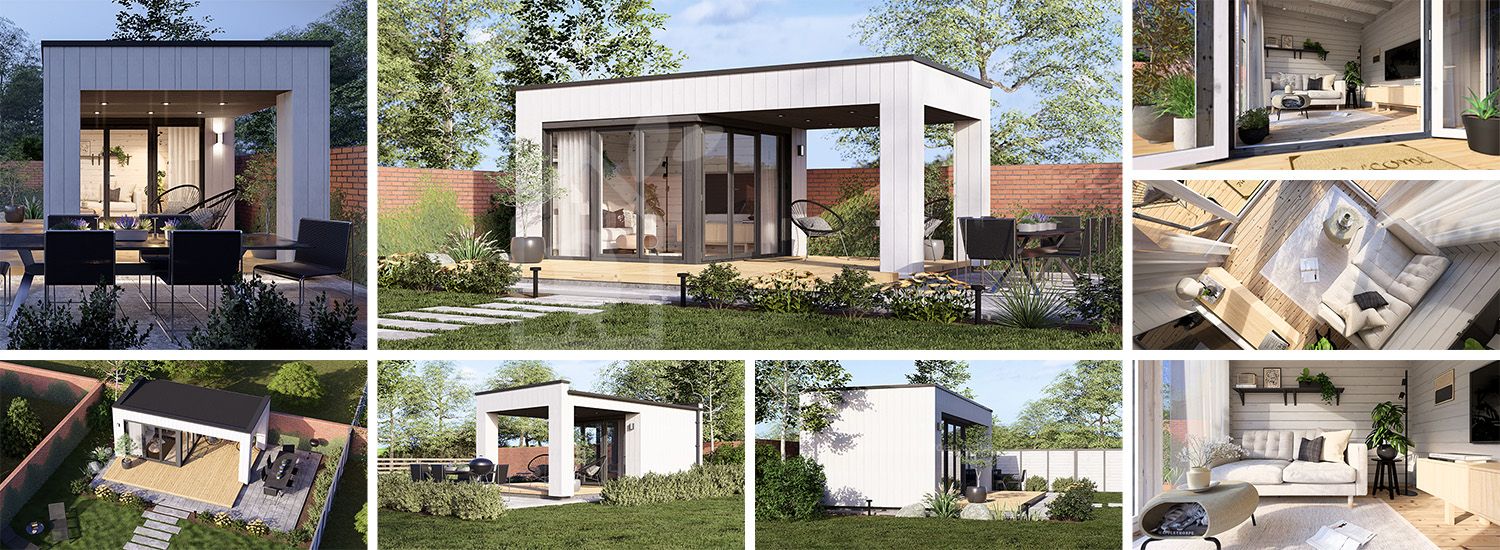 Garden room INES with terrace (Insulated, 34 + cladding), 6x3 m (20'x10'), 18 m² visualization 1