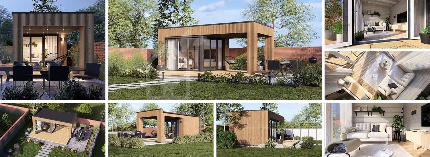 Garden room INES with terrace (Insulated, 34 + cladding), 6x3 m (20'x10'), 18 m² visualization 1