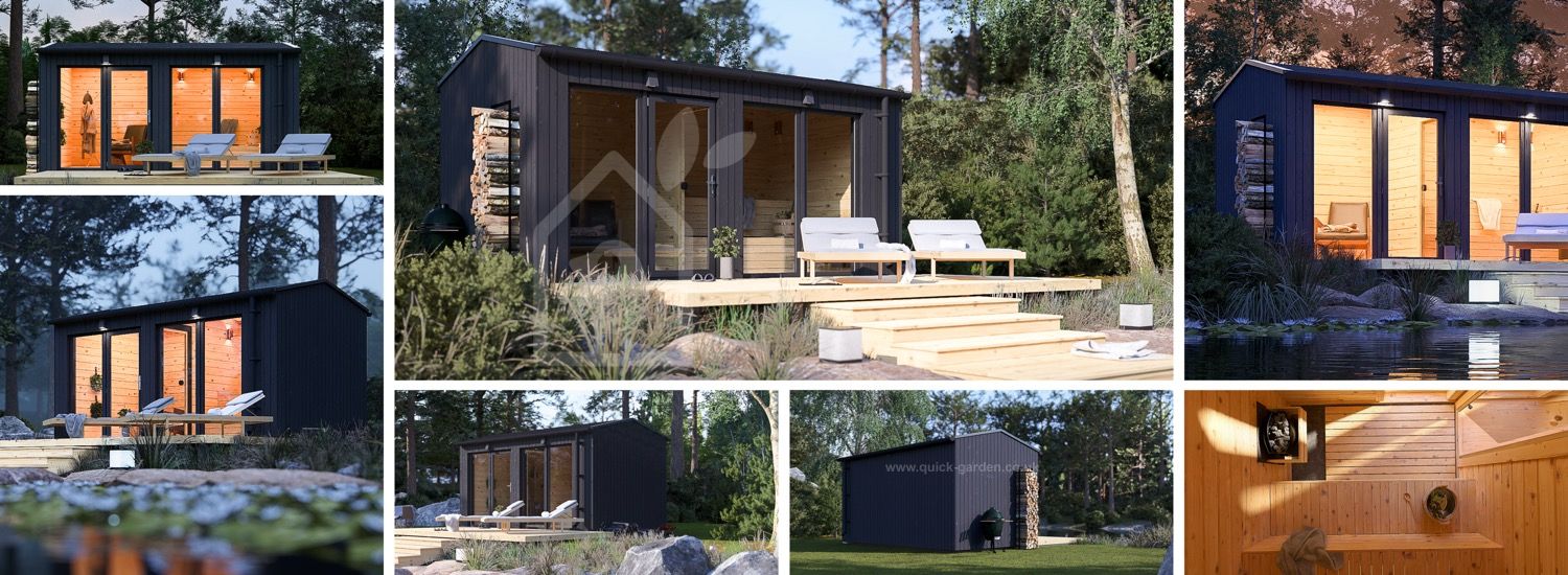 Outdoor Sauna SERENE (34 mm + Cladding), 4.5x2.5 m, 5 m² visualization 1