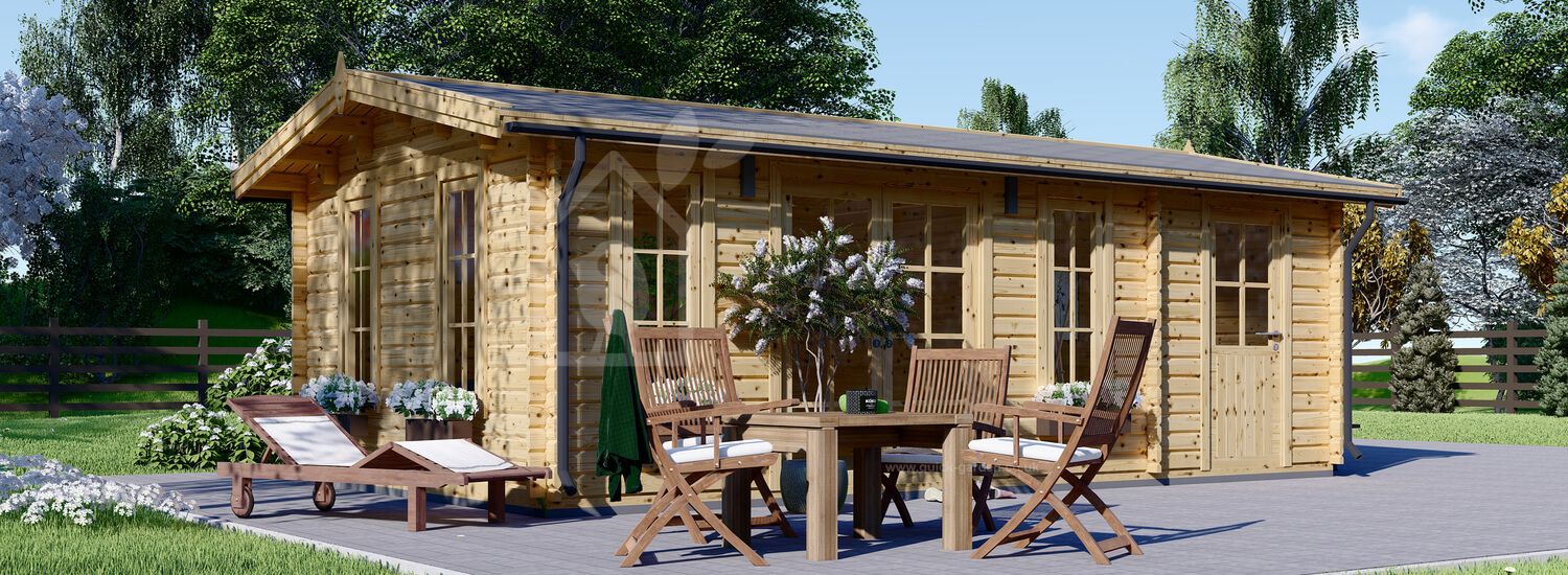Log Cabin LEA With Shed Attached (34 mm), 7x4 m (23'x13'), 28 m² visualization 1