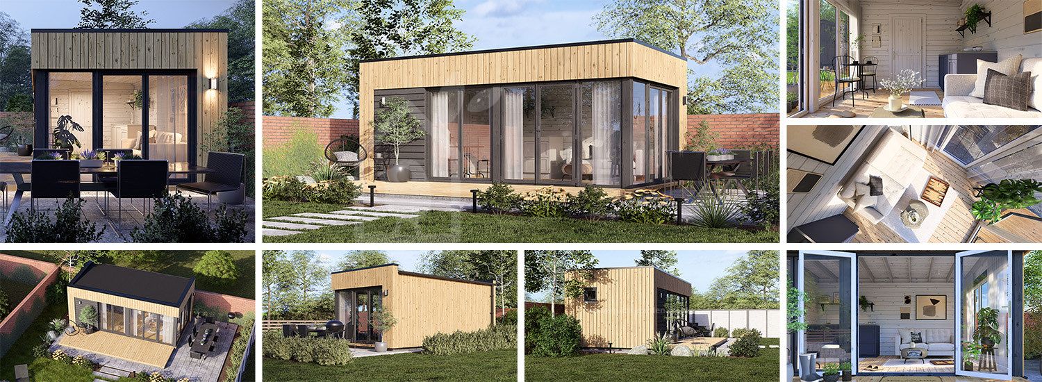 Garden room INES (Insulated, 34 + cladding), 6x3 m (20'x10'), 18 m² visualization 1