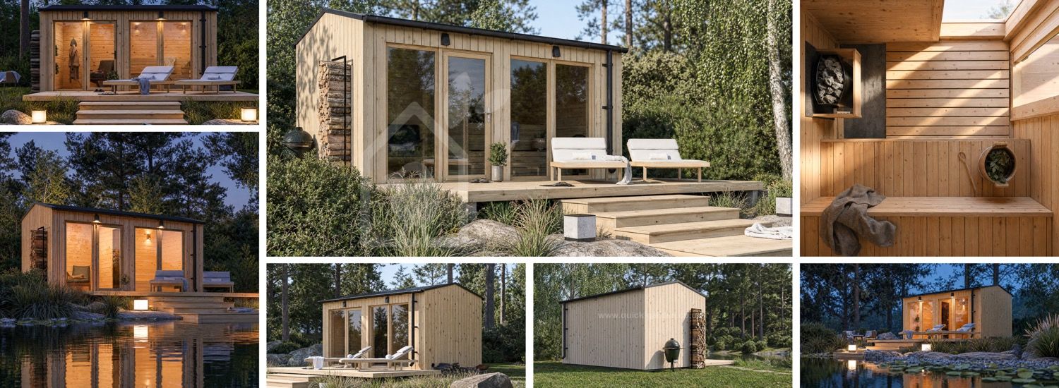 Wooden Sauna SERENE 2 with Changing Room (Natural Pine) – 4.5×2.5 m (15'×8'), 9.35 m² visualization 1