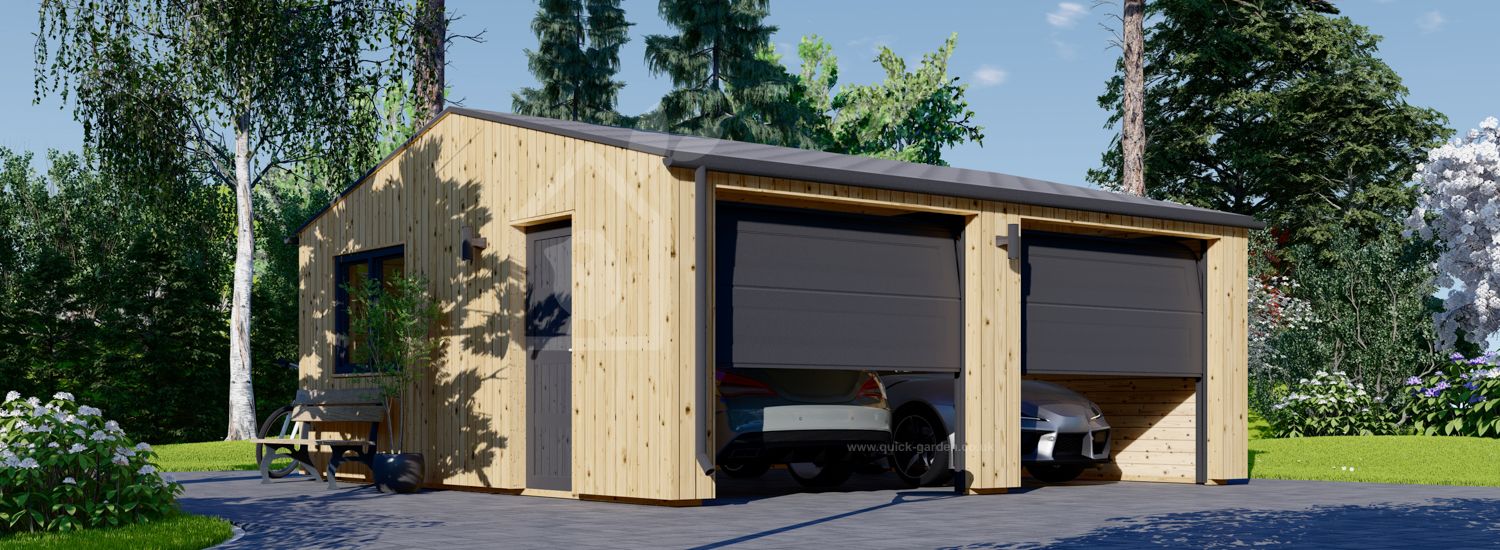 Double Wooden Garage SILVIA DUO ALT (34 mm + Cladding), 6x6 m (20'x20'), 36 m² visualization 1
