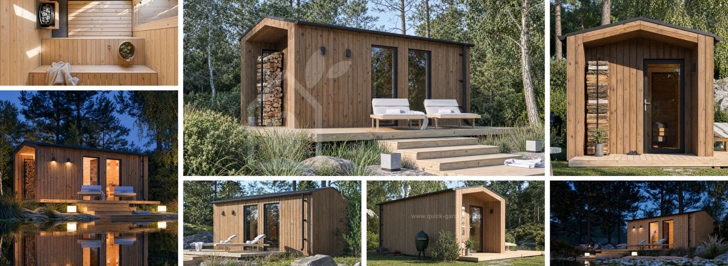 Wooden Sauna SERENE 3 with Changing Room & Porch (Thermowood) – 5.3×2.5 m (17'×8'), 10.65 m² visualization 1