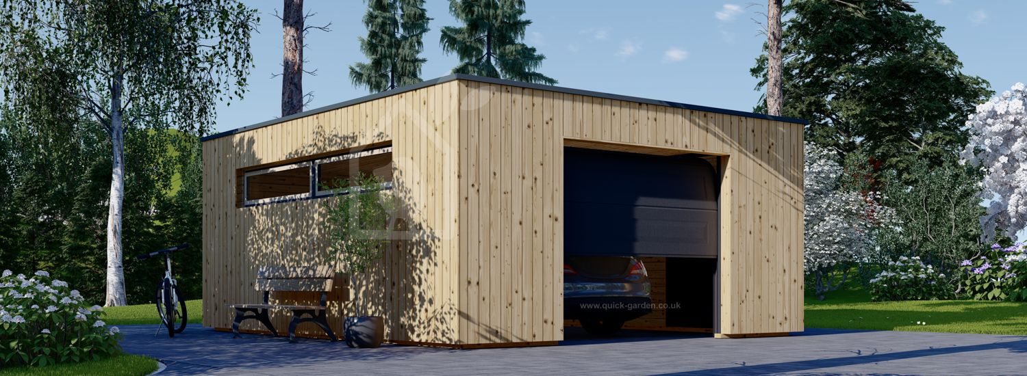 Single Wooden Garage With Flat Roof SILVIA F (34 mm + Cladding), 5x6 m (16'x20'), 30 m² visualization 1