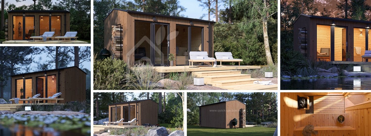 Outdoor Sauna SERENE (34 mm + Cladding), 4.5x2.5 m, 5 m² visualization 1