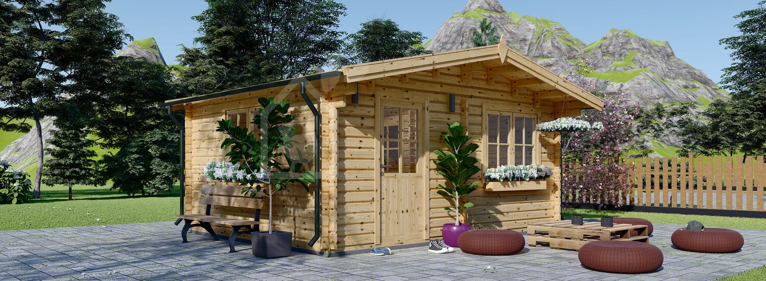 Garden Log Cabin NINA (44 mm), 6x6 m (20'x20'), 36 m² visualization 1