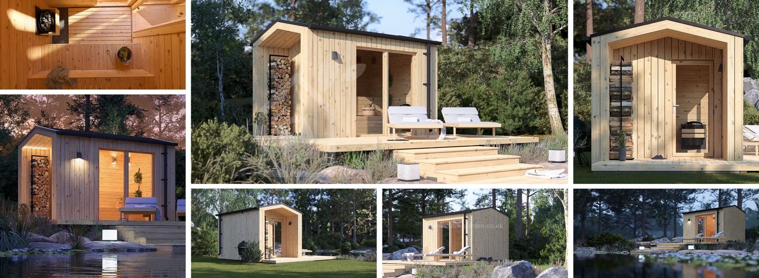 Outdoor Sauna SERENE (34 mm + Cladding), 3.3x2.5 m, 4.95 m² visualization 1