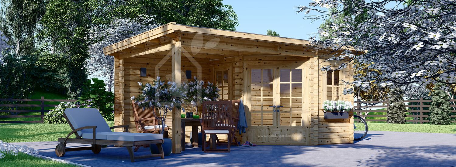 Garden Log Cabin KATERINA (28 mm), 5x3 m (16'x10'), 7.5 m² With 7.5 m² Terrace visualization 1