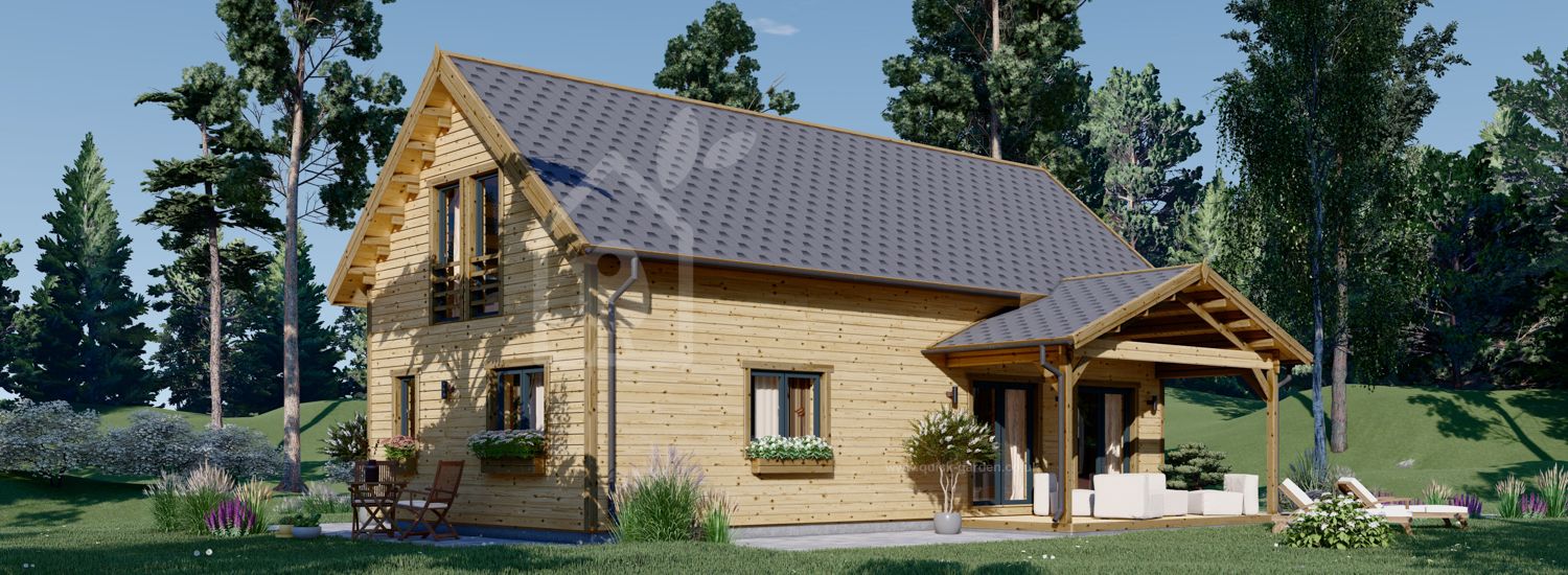 Log Cabin House VERA (Insulated, 44 mm + Cladding), 132 m² + 13.5 m² Terrace visualization 1